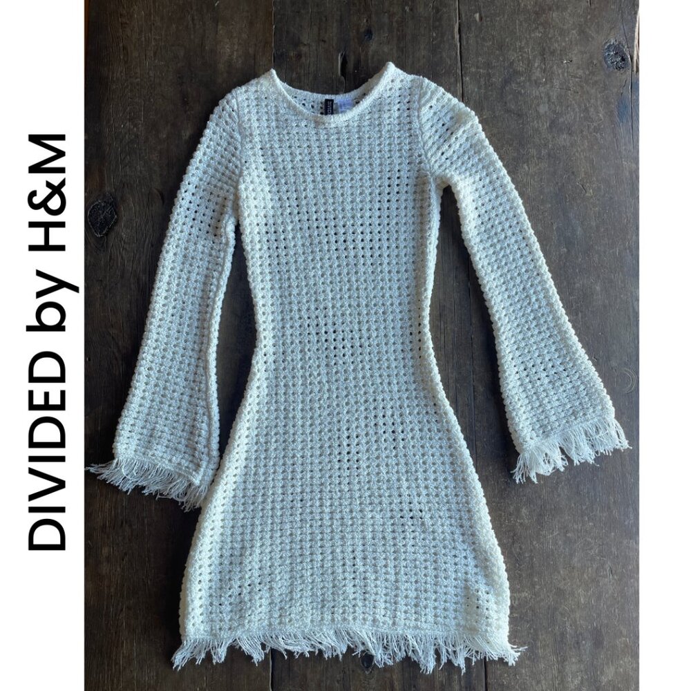 DIVIDED by H&M  I  Fringe-trimmed Hole-knit Dress  I  Size XS